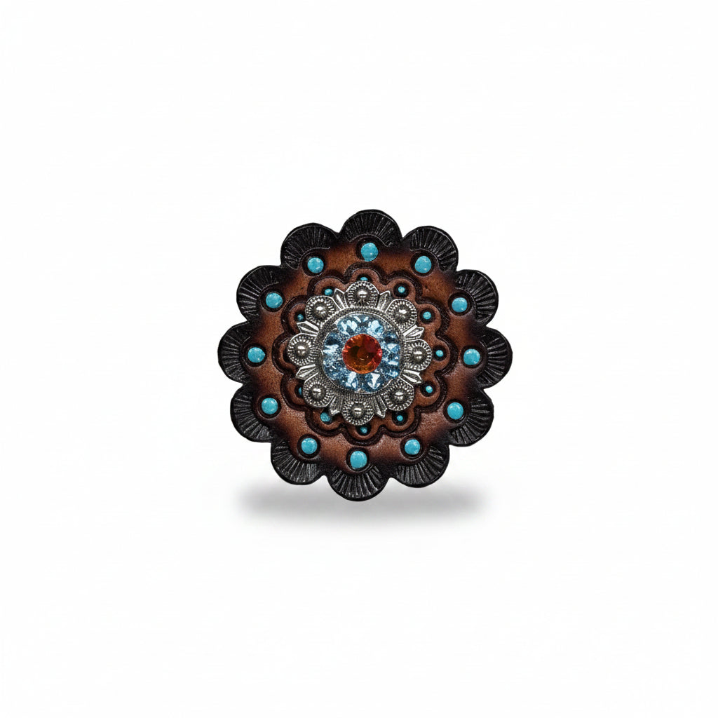 Antique Silver Tie Dye Crystal Conchos | Sizes 1"- 3" | Buckles | Saddle Set | Leather Rosettes | Slide — view 13