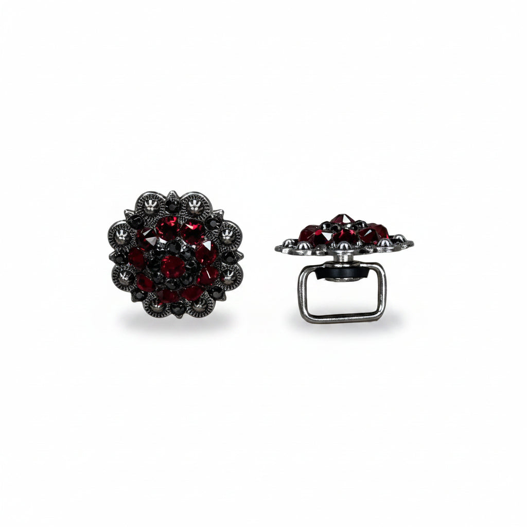 Antique Silver Ruby - Jet Crystal Conchos | Sizes 1"- 3" | Buckles | Saddle Set | Leather Rosettes | Slide — view 14