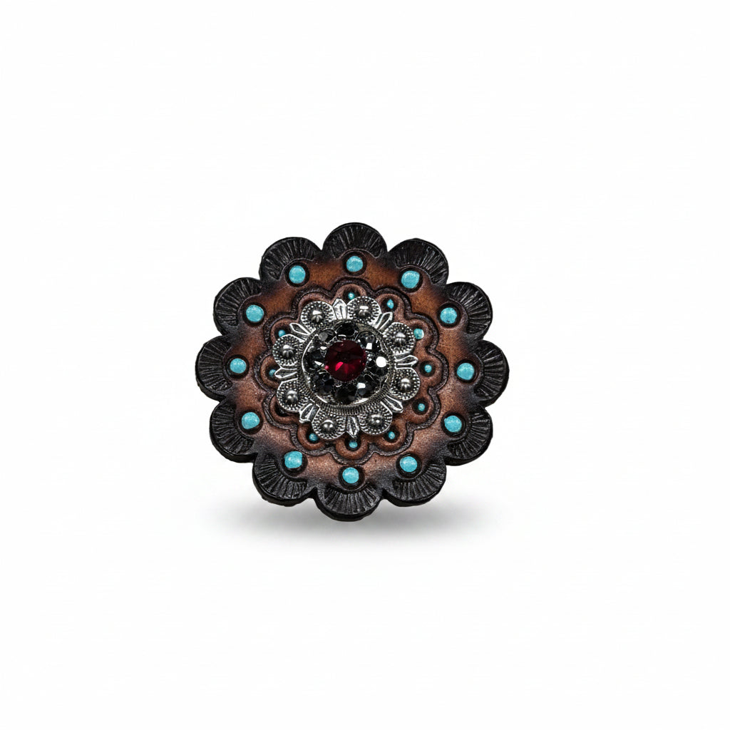 Antique Silver Ruby - Jet Crystal Conchos | Sizes 1"- 3" | Buckles | Saddle Set | Leather Rosettes | Slide — view 13