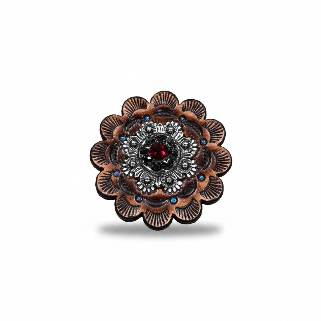Antique Silver Ruby - Jet Crystal Conchos | Sizes 1"- 3" | Buckles | Saddle Set | Leather Rosettes | Slide — view 12