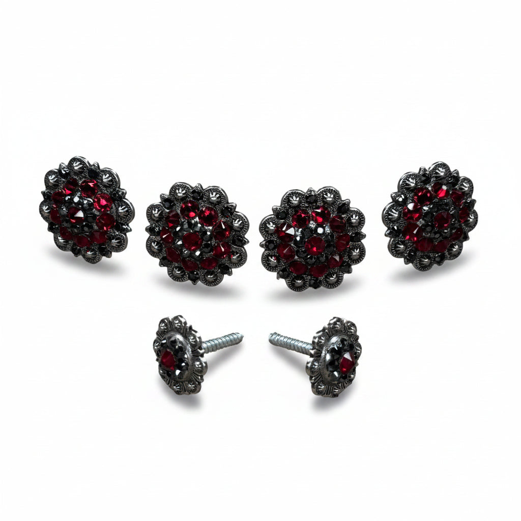 Antique Silver Ruby - Jet Crystal Conchos | Sizes 1"- 3" | Buckles | Saddle Set | Leather Rosettes | Slide — view 11
