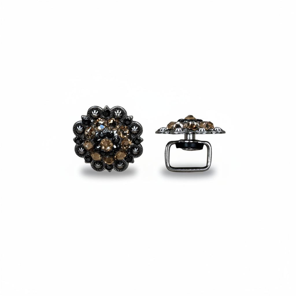 Antique Silver Champagne - Jet Crystal Conchos | Sizes 1"- 3" | Buckles | Saddle Set | Leather Rosettes | Slide — view 14