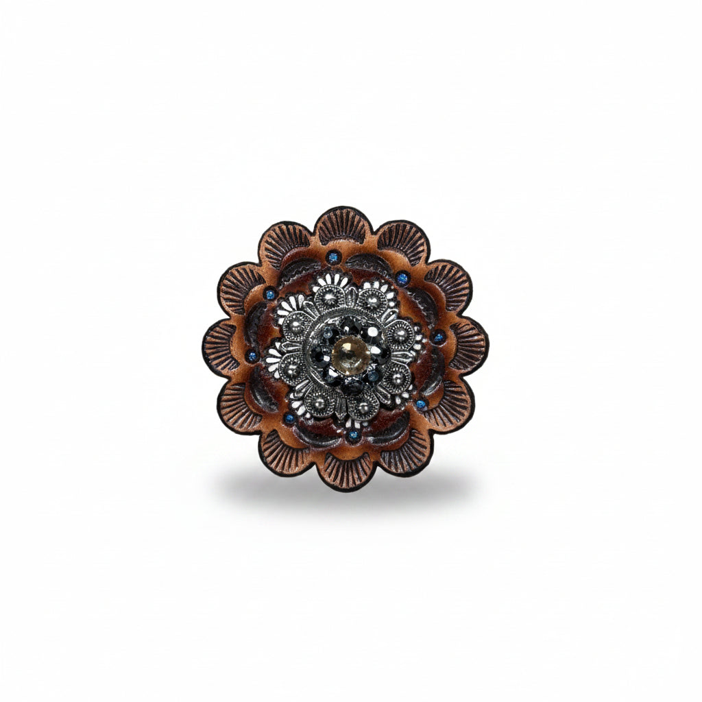 Antique Silver Champagne - Jet Crystal Conchos | Sizes 1"- 3" | Buckles | Saddle Set | Leather Rosettes | Slide — view 12