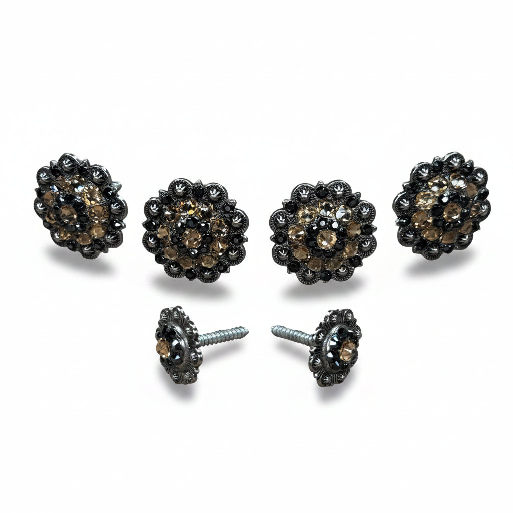 Antique Silver Champagne - Jet Crystal Conchos | Sizes 1"- 3" | Buckles | Saddle Set | Leather Rosettes | Slide — view 11