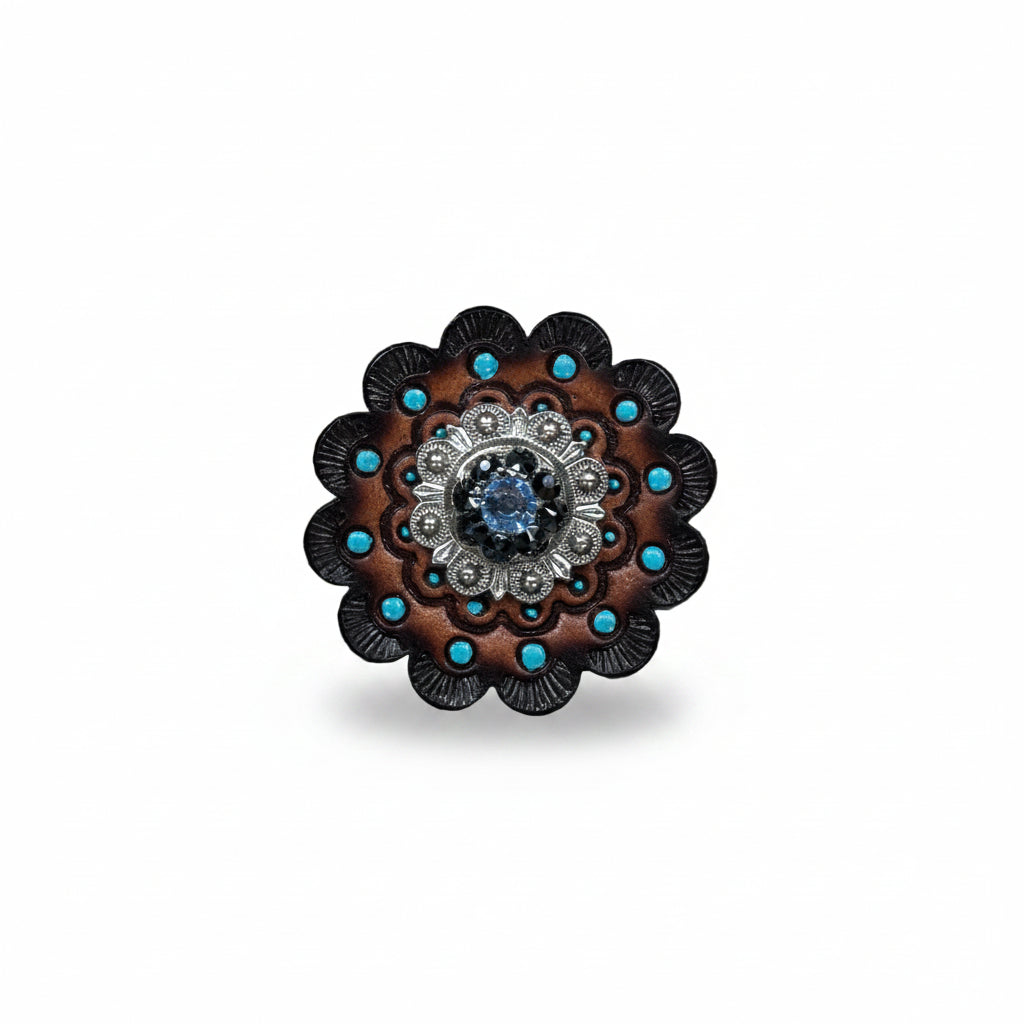 Antique Silver Light Sapphire - Jet Crystal Conchos | Sizes 1"- 3" | Buckles | Saddle Set | Leather Rosettes | Slide — view