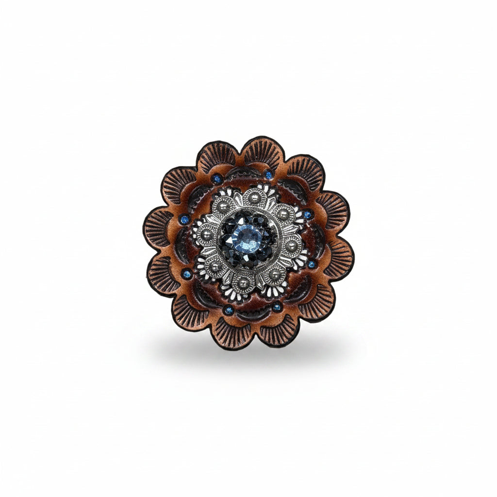 Antique Silver Light Sapphire - Jet Crystal Conchos | Sizes 1"- 3" | Buckles | Saddle Set | Leather Rosettes | Slide — view