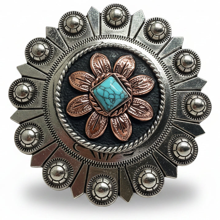 Copper Turquoise Sunflower Western Concho W188 — view 5