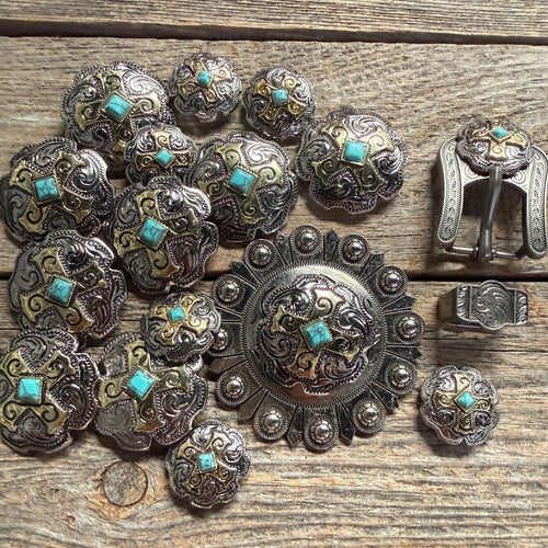 Antique Silver & Gold Western Concho W189