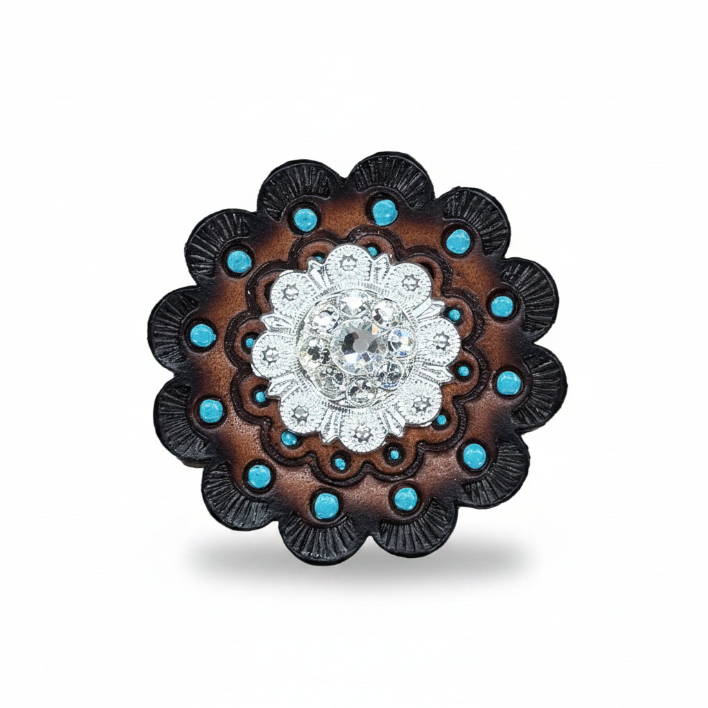 Bright Silver Clear Crystal Conchos | Sizes 1"- 3" | Buckles | Saddle Set | Leather Rosettes | Slide — view 10