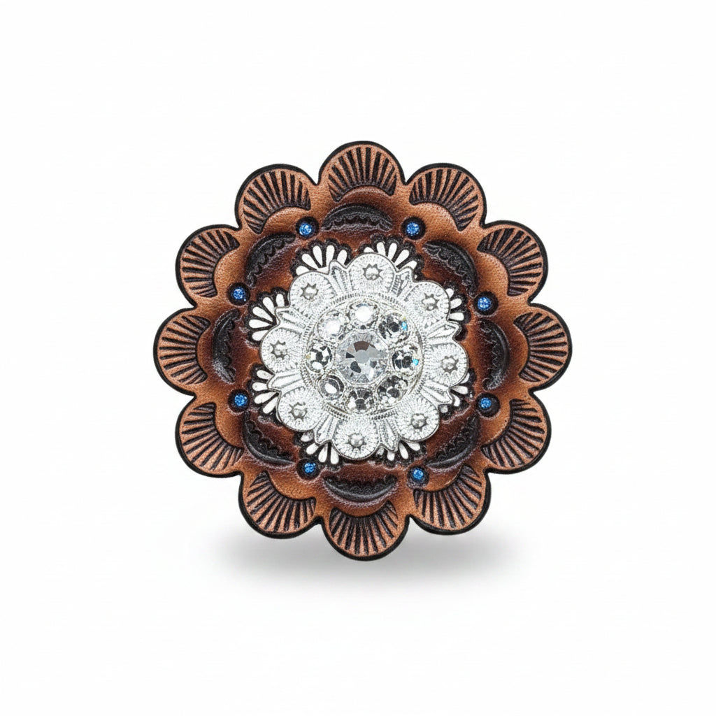 Bright Silver Clear Crystal Conchos | Sizes 1"- 3" | Buckles | Saddle Set | Leather Rosettes | Slide — view 9