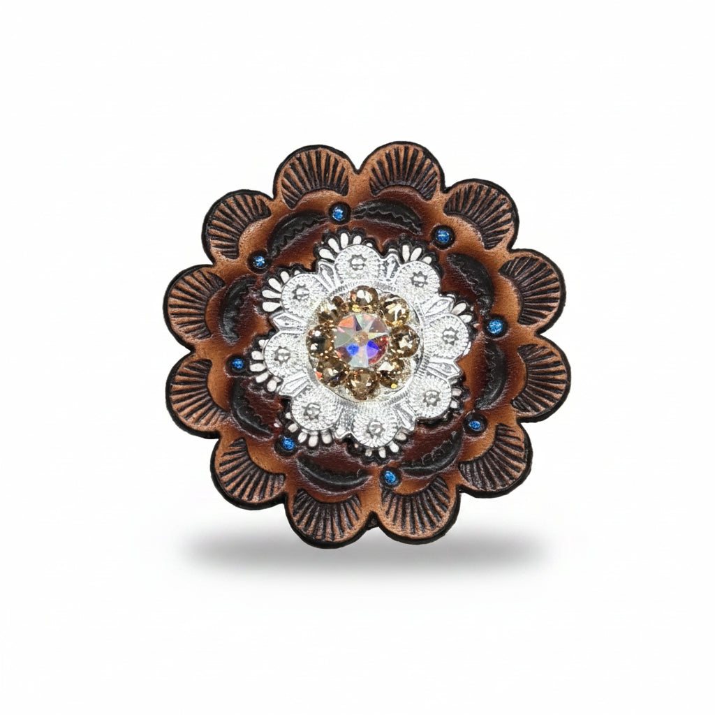 Bright Silver Champagne - AB Crystal Conchos | Sizes 1"- 3" | Buckles | Saddle Set | Leather Rosettes | Slide — view 9