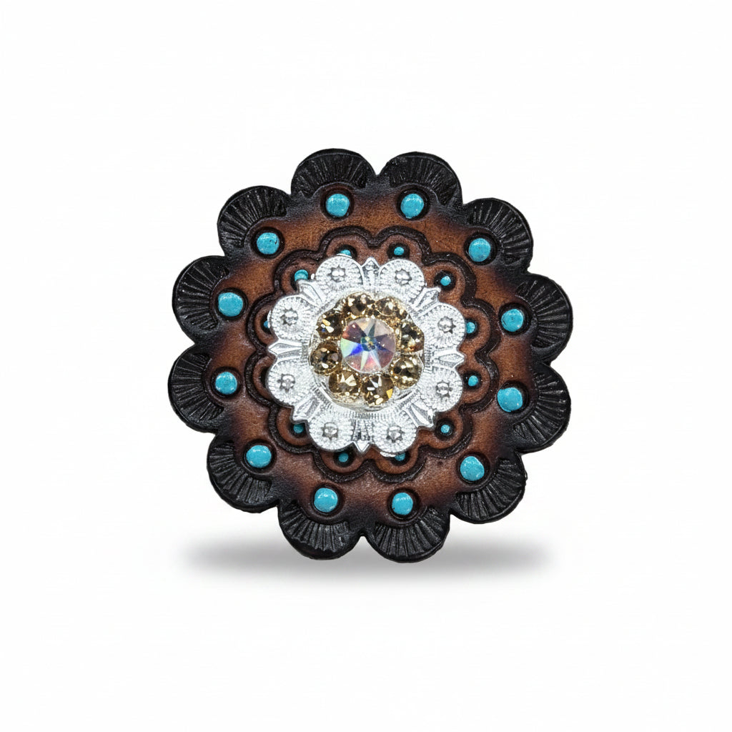Bright Silver Champagne - AB Crystal Conchos | Sizes 1"- 3" | Buckles | Saddle Set | Leather Rosettes | Slide — view 10