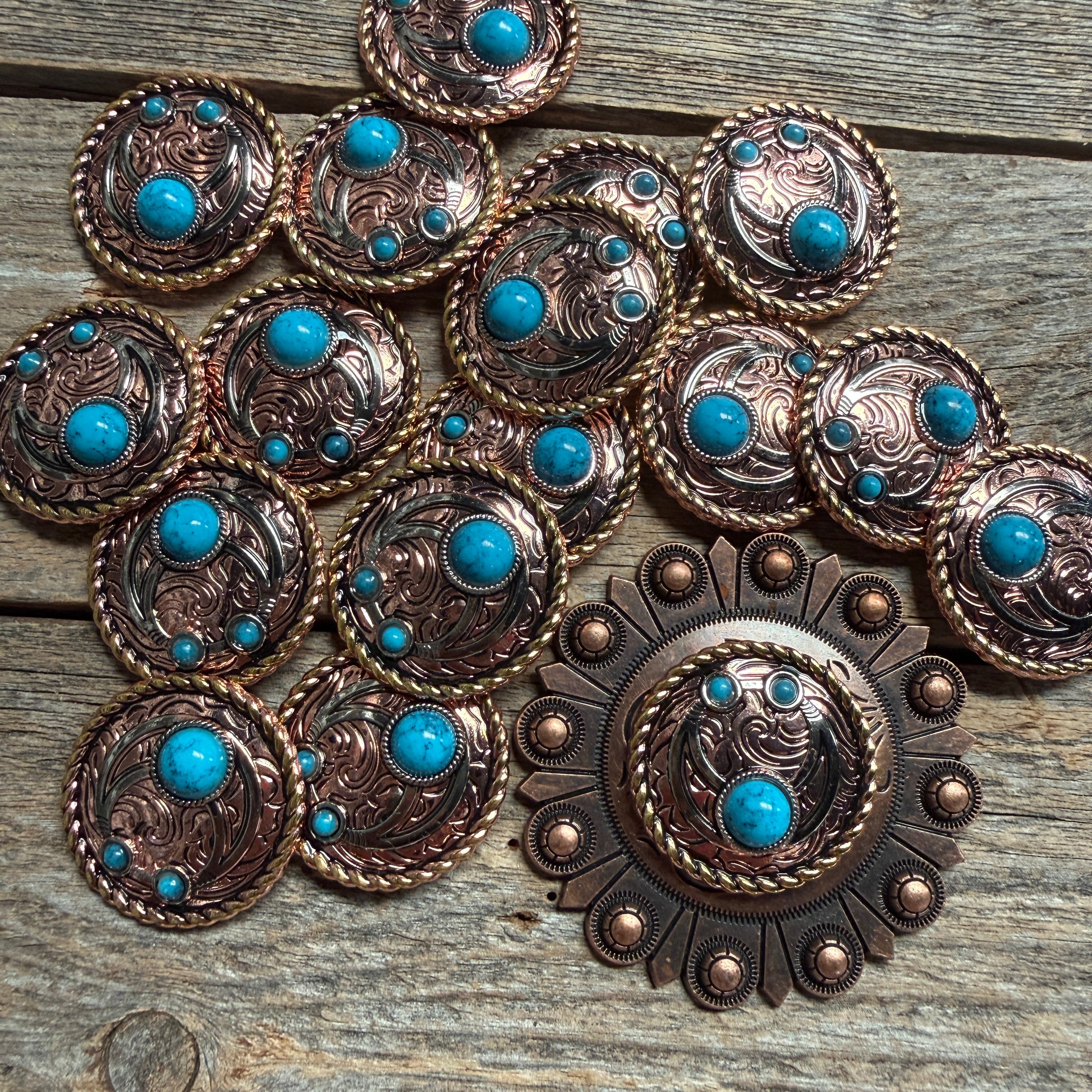 Copper Turquoise Blossom Western Concho W206
