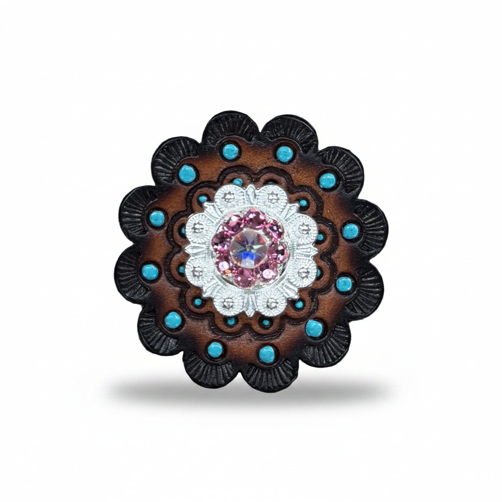 Bright Silver Pink - AB Crystal Conchos | Sizes 1"- 3" | Buckles | Saddle Set | Leather Rosettes | Slide — view 10