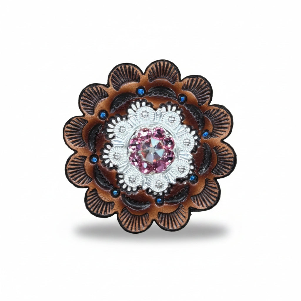 Bright Silver Pink - AB Crystal Conchos | Sizes 1"- 3" | Buckles | Saddle Set | Leather Rosettes | Slide — view 9