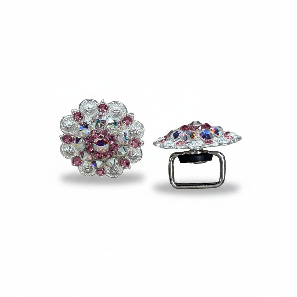 Bright Silver Pink - AB Crystal Conchos | Sizes 1"- 3" | Buckles | Saddle Set | Leather Rosettes | Slide — view 11