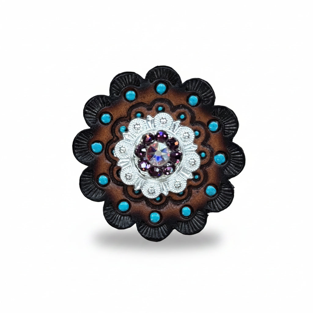 Bright Silver Amethyst - AB Crystal Conchos | Sizes 1"- 3" | Buckles | Saddle Set | Leather Rosettes | Slide — view 10