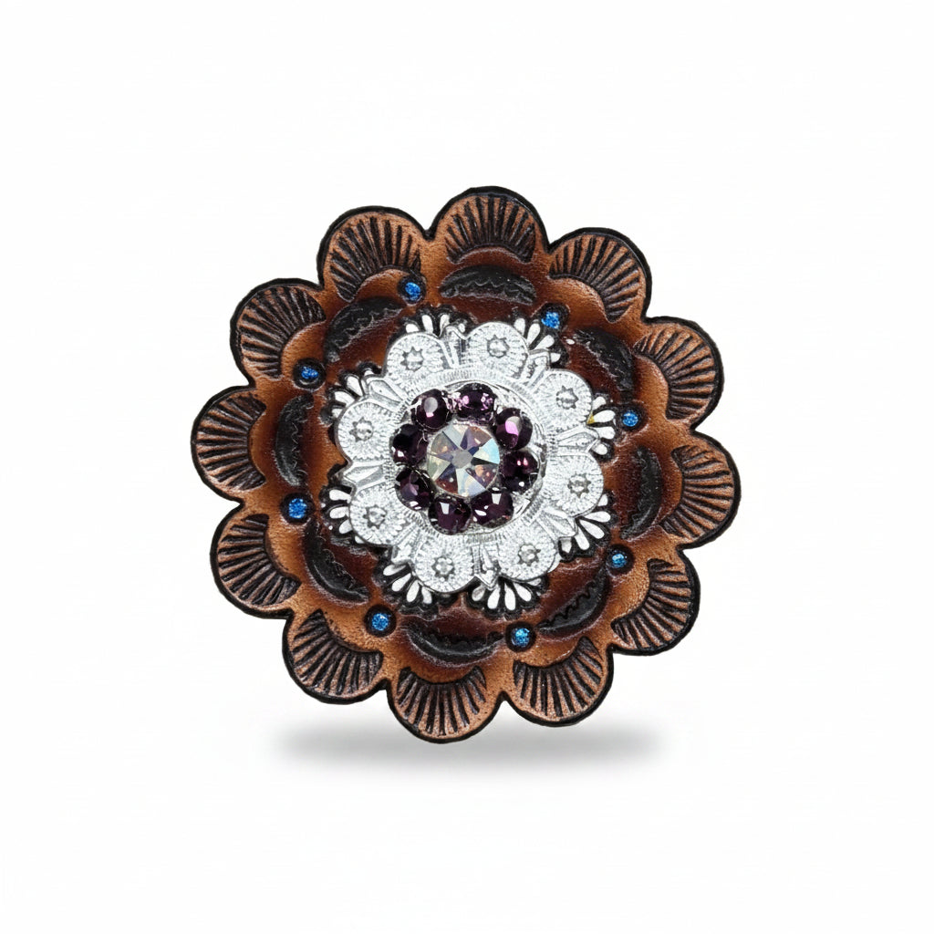 Bright Silver Amethyst - AB Crystal Conchos | Sizes 1"- 3" | Buckles | Saddle Set | Leather Rosettes | Slide — view 9