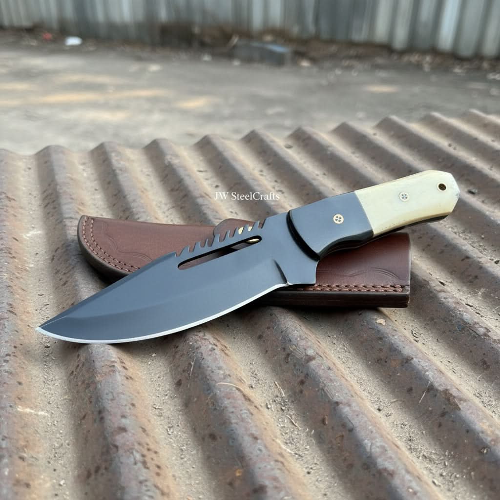 Straight Back Hunting Knife 5 Inch black powder coated Blade