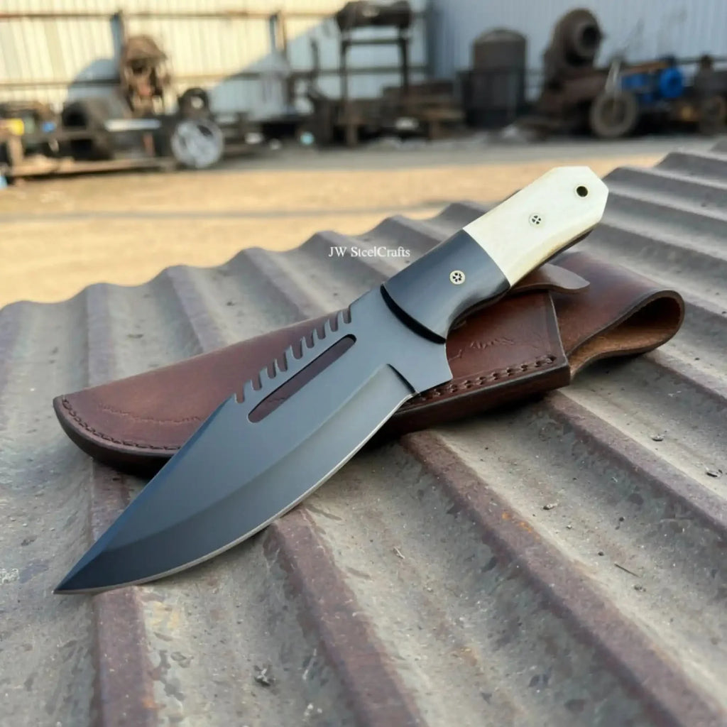Straight Back Hunting Knife 5 Inch black powder coated Blade
