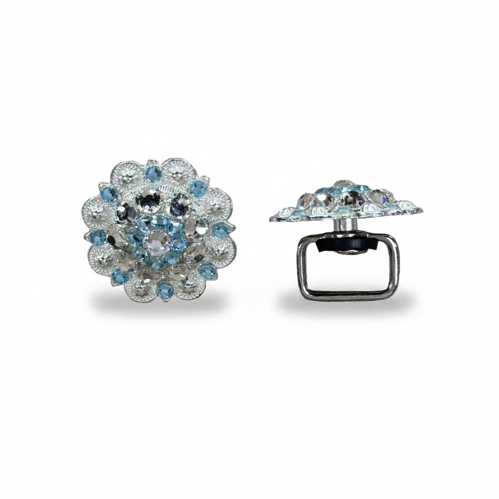 Bright Silver Aqua - Clear Crystal Conchos | Sizes 1"- 3" | Buckles | Saddle Set | Leather Rosettes | Slide — view 11