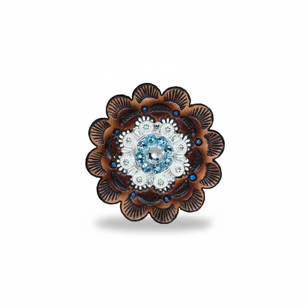 Bright Silver Aqua - Clear Crystal Conchos | Sizes 1"- 3" | Buckles | Saddle Set | Leather Rosettes | Slide — view 9