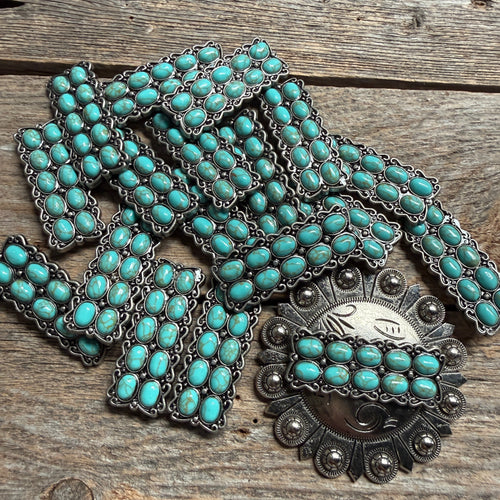 Antique Silver Rectangle Turquoise Concho W216