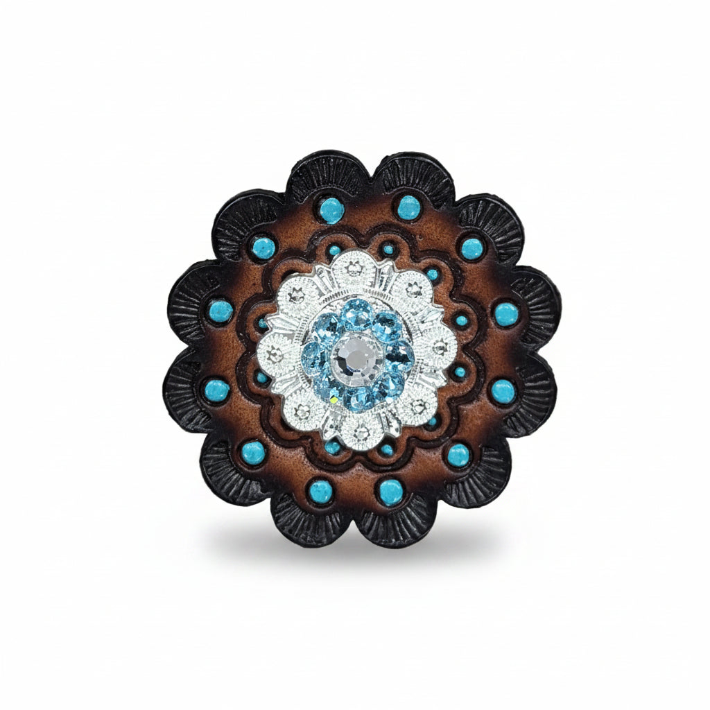 Bright Silver Aqua - Clear Crystal Conchos | Sizes 1"- 3" | Buckles | Saddle Set | Leather Rosettes | Slide — view 10