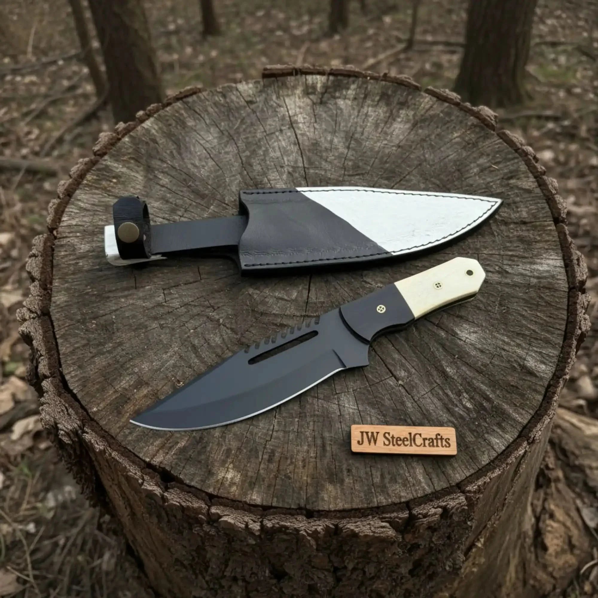 Straight Back Utility Knife 8” Blade Fixed Blade Filework Spine Bone Handle with Sheath