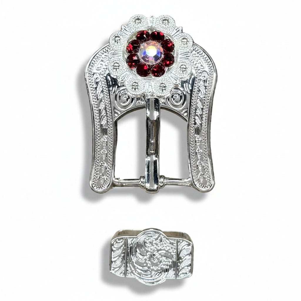 Bright Silver Ruby - AB Crystal Conchos | Sizes 1"- 3" | Buckles | Saddle Set | Leather Rosettes | Slide — view 6