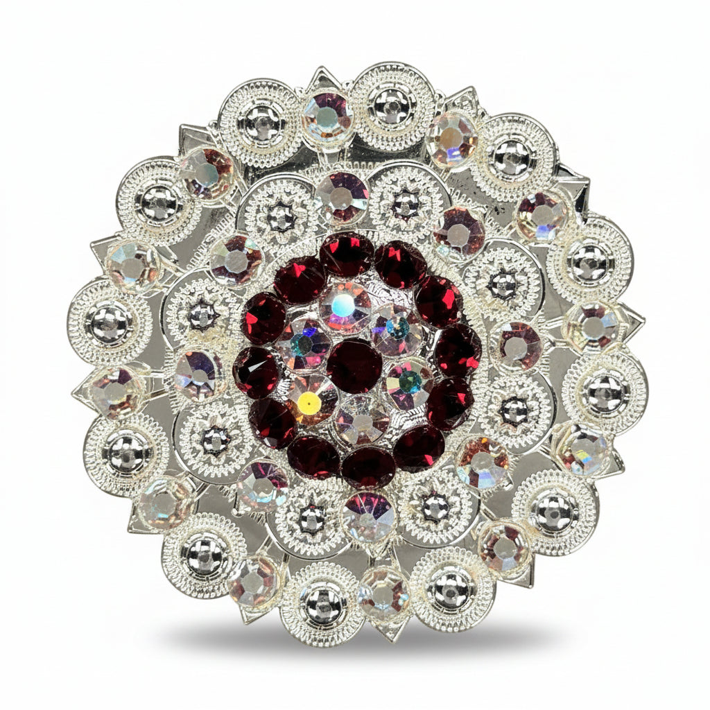 Bright Silver Ruby - AB Crystal Conchos | Sizes 1"- 3" | Buckles | Saddle Set | Leather Rosettes | Slide — view 5