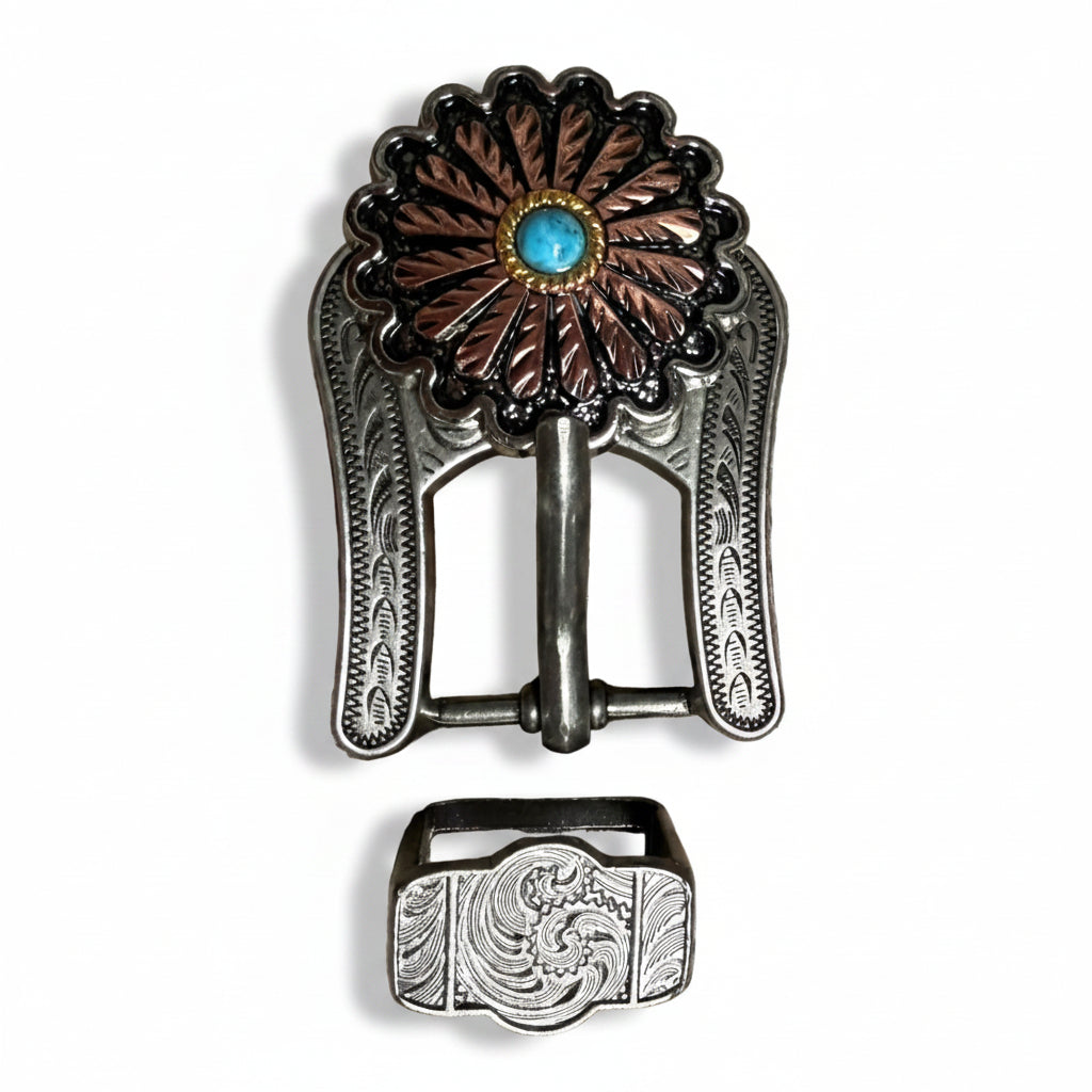 Antique Silver and Copper Floral Western Concho W220 — view 6