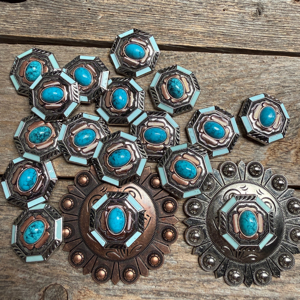 Octagon Turquoise Floral Western Concho W221