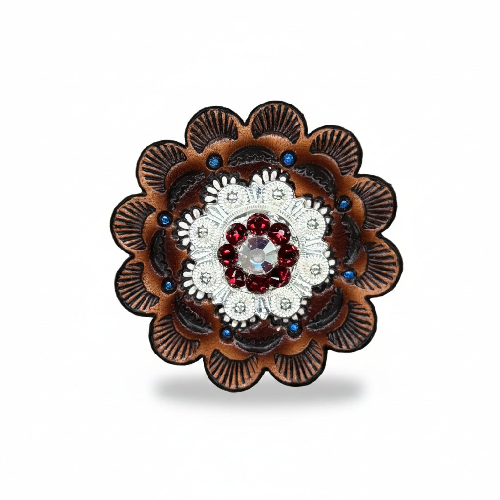 Bright Silver Ruby - AB Crystal Conchos | Sizes 1"- 3" | Buckles | Saddle Set | Leather Rosettes | Slide — view 9