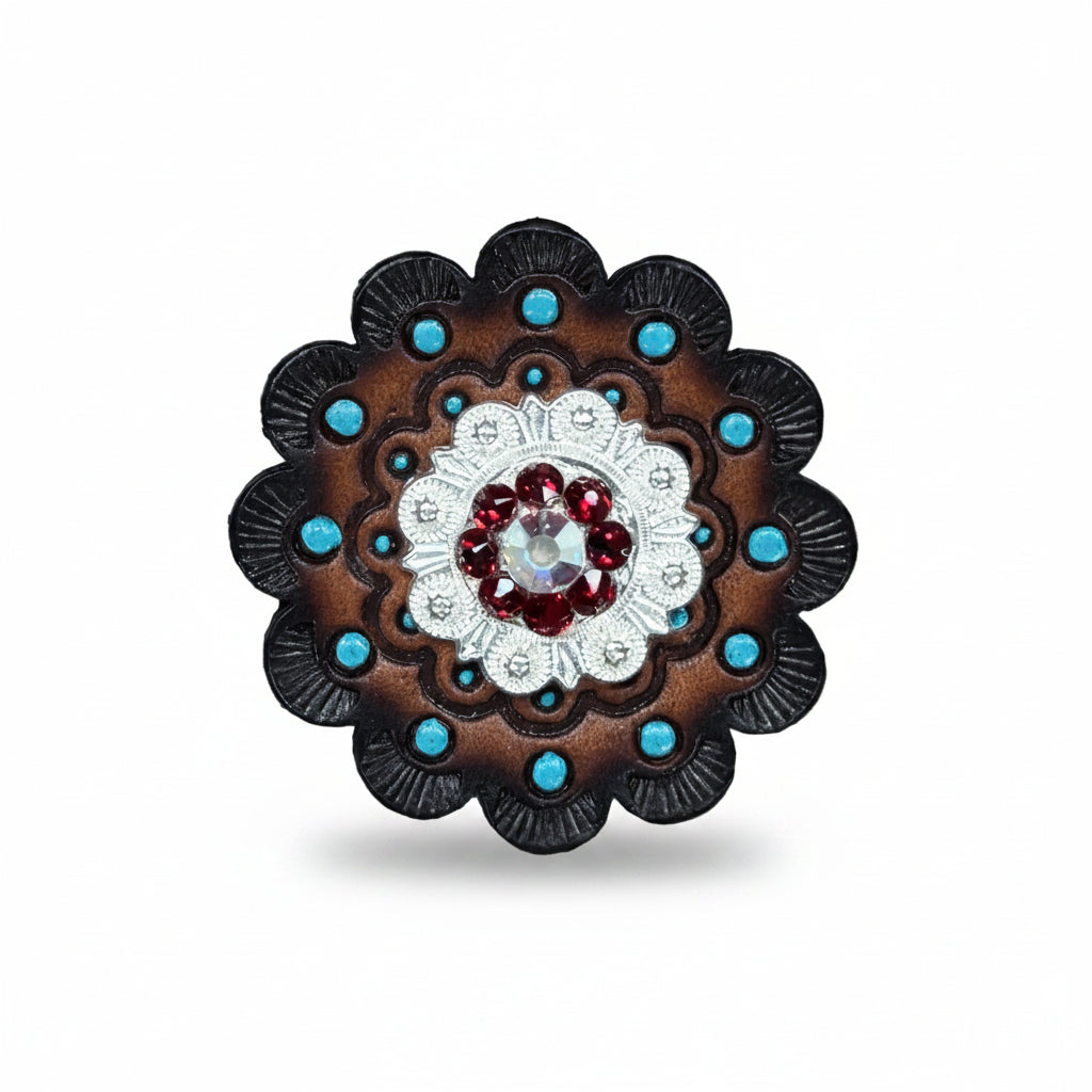 Bright Silver Ruby - AB Crystal Conchos | Sizes 1"- 3" | Buckles | Saddle Set | Leather Rosettes | Slide — view 10
