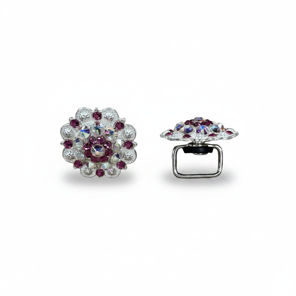 Bright Silver Fuchsia - AB Crystal Conchos | Sizes 1"- 3" | Buckles | Saddle Set | Leather Rosettes | Slide — view 11