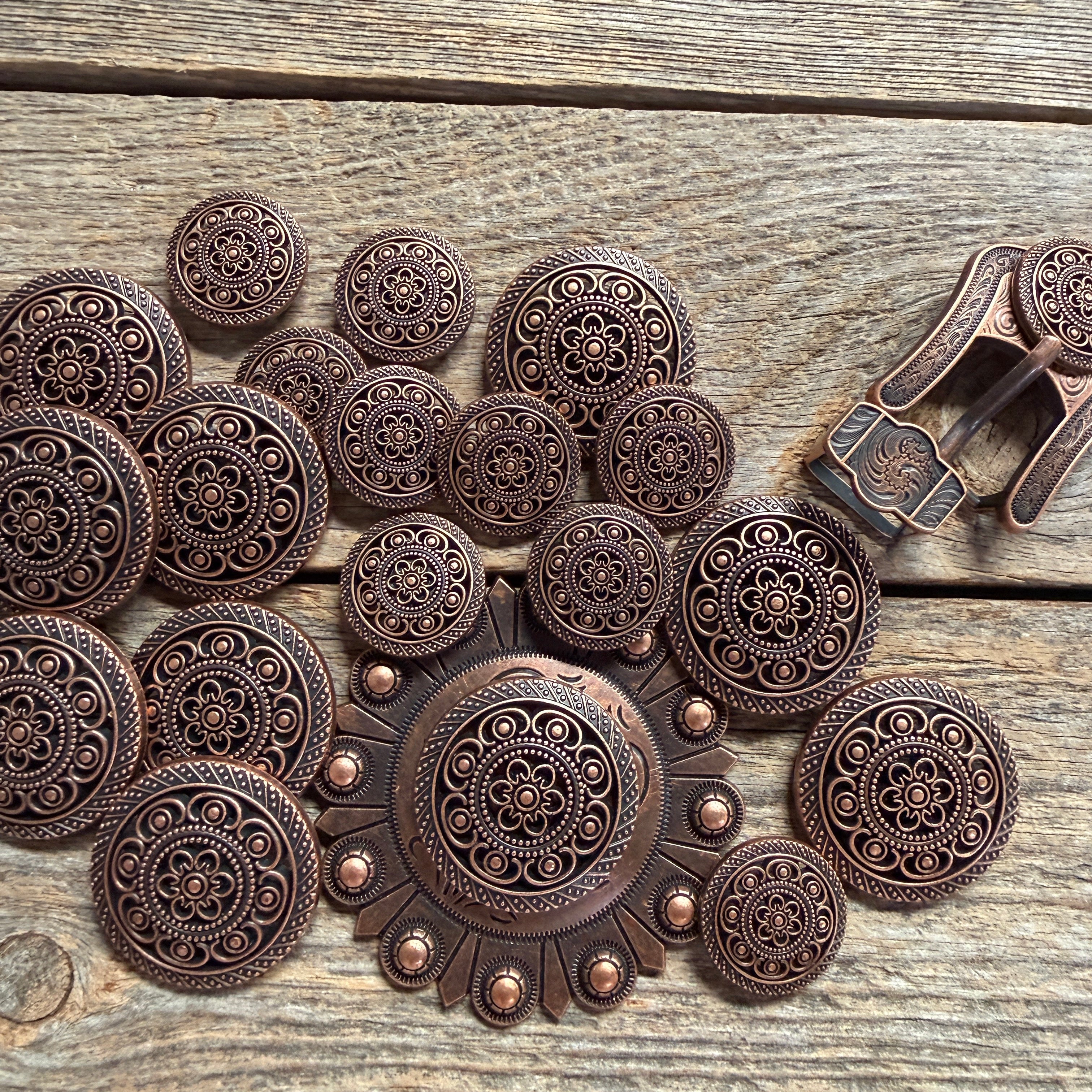 Copper Intricate Engraved Western Concho W224
