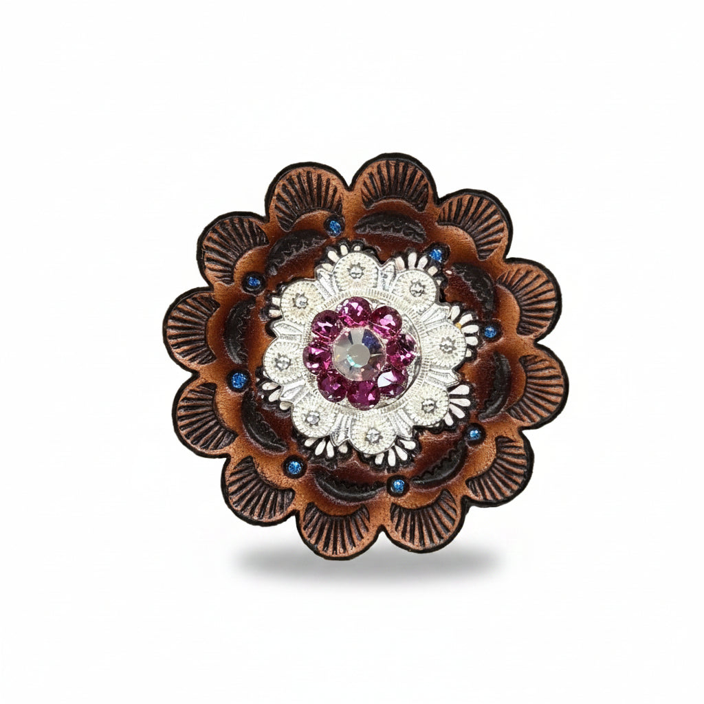Bright Silver Fuchsia - AB Crystal Conchos | Sizes 1"- 3" | Buckles | Saddle Set | Leather Rosettes | Slide — view 9