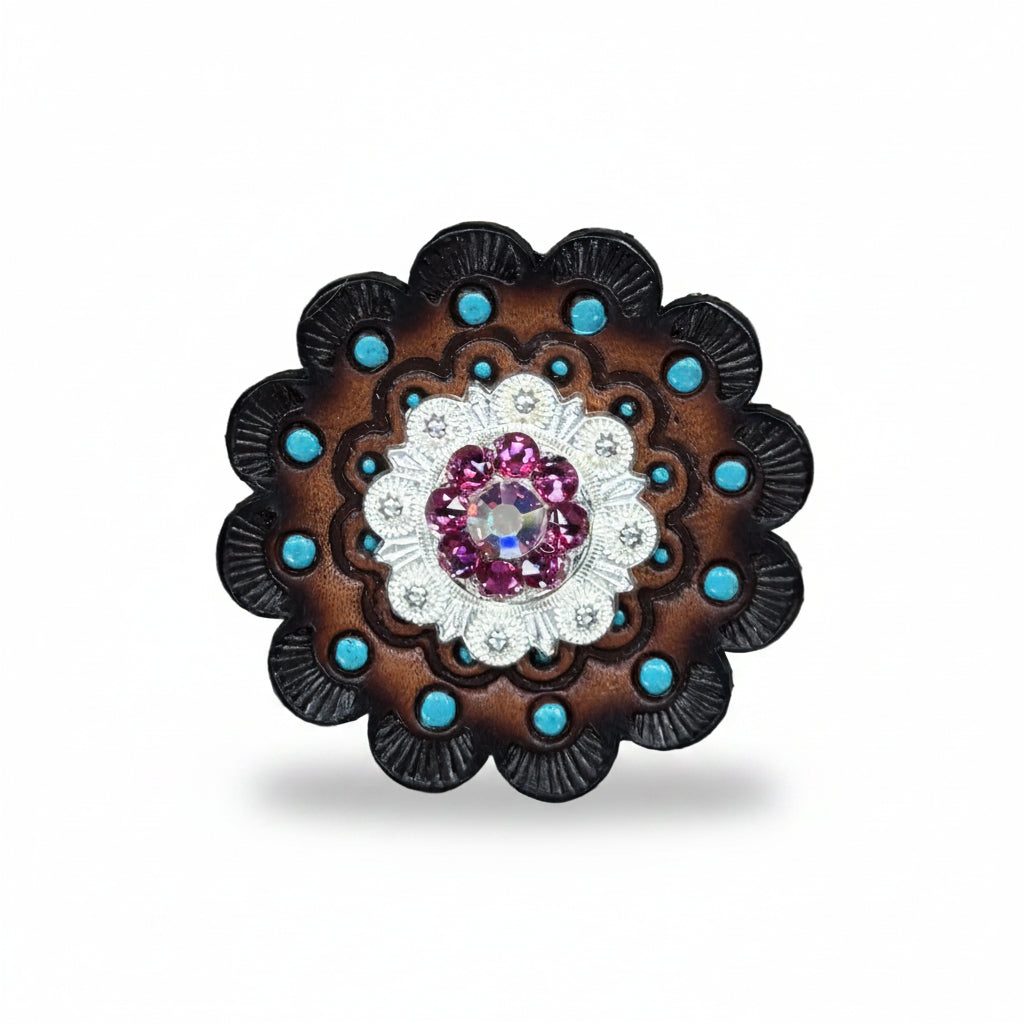 Bright Silver Fuchsia - AB Crystal Conchos | Sizes 1"- 3" | Buckles | Saddle Set | Leather Rosettes | Slide — view 10