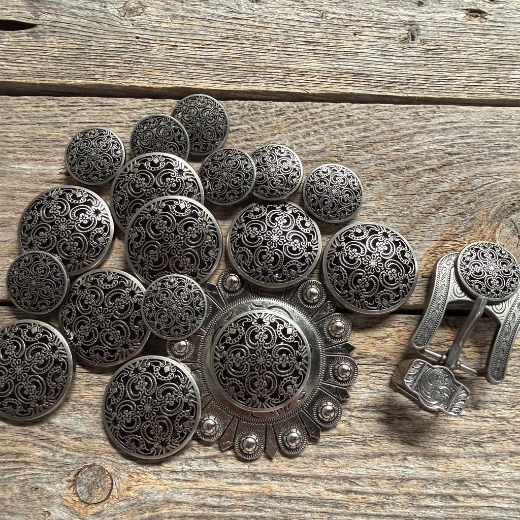 Antique Silver Floral Engraved Western Concho W225