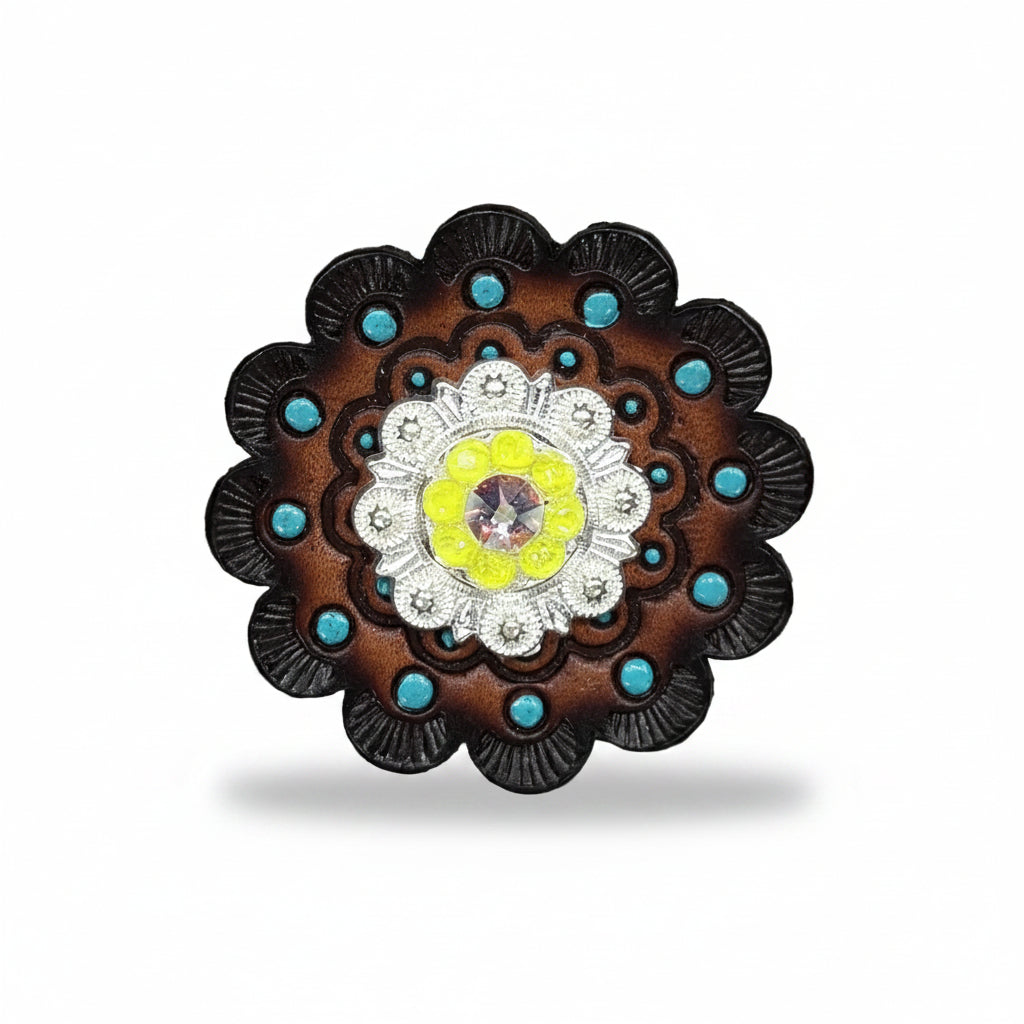 Bright Silver Neon Yellow - AB Crystal Conchos| Sizes 1"- 3" | Buckles | Saddle Set | Leather Rosettes | Slide — view 10
