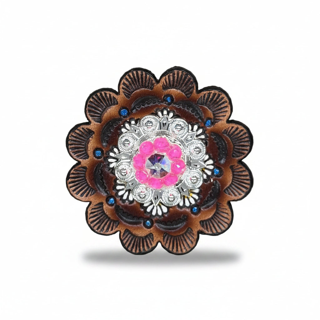 Bright Silver Neon Pink - AB Crystal Conchos | Sizes 1"- 3" | Buckles | Saddle Set | Leather Rosettes | Slide — view 9