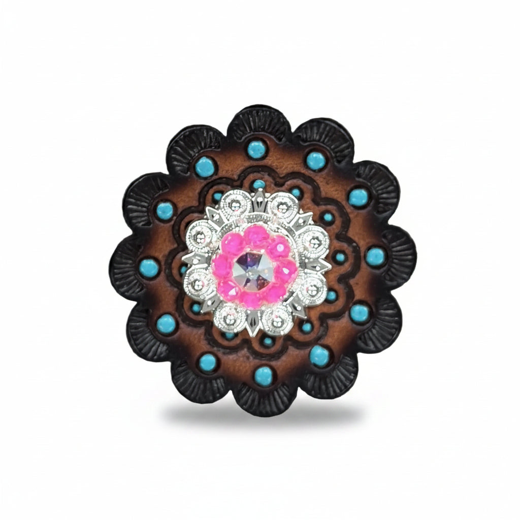 Bright Silver Neon Pink - AB Crystal Conchos | Sizes 1"- 3" | Buckles | Saddle Set | Leather Rosettes | Slide — view 10