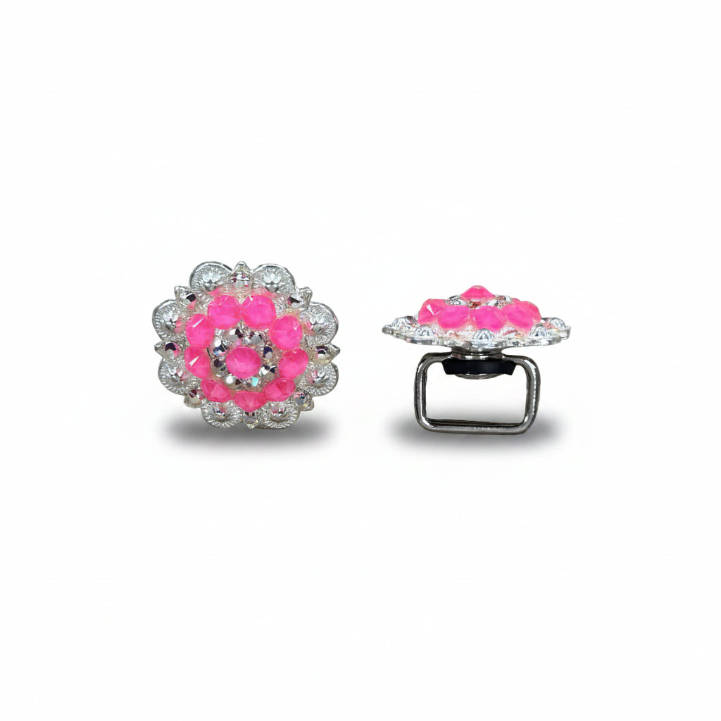 Bright Silver Neon Pink - AB Crystal Conchos | Sizes 1"- 3" | Buckles | Saddle Set | Leather Rosettes | Slide — view 11