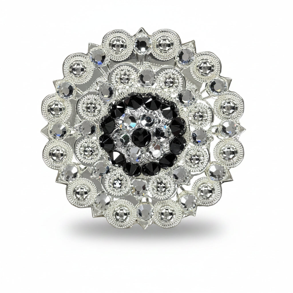 Bright Silver Jet - Clear Crystal Conchos | Sizes 1"- 3" | Buckles | Saddle Set | Leather Rosettes | Slide — view 5