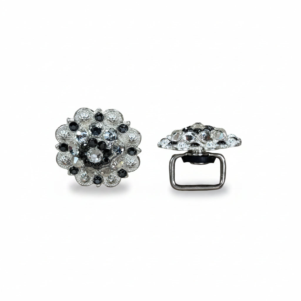 Bright Silver Jet - Clear Crystal Conchos | Sizes 1"- 3" | Buckles | Saddle Set | Leather Rosettes | Slide — view 11