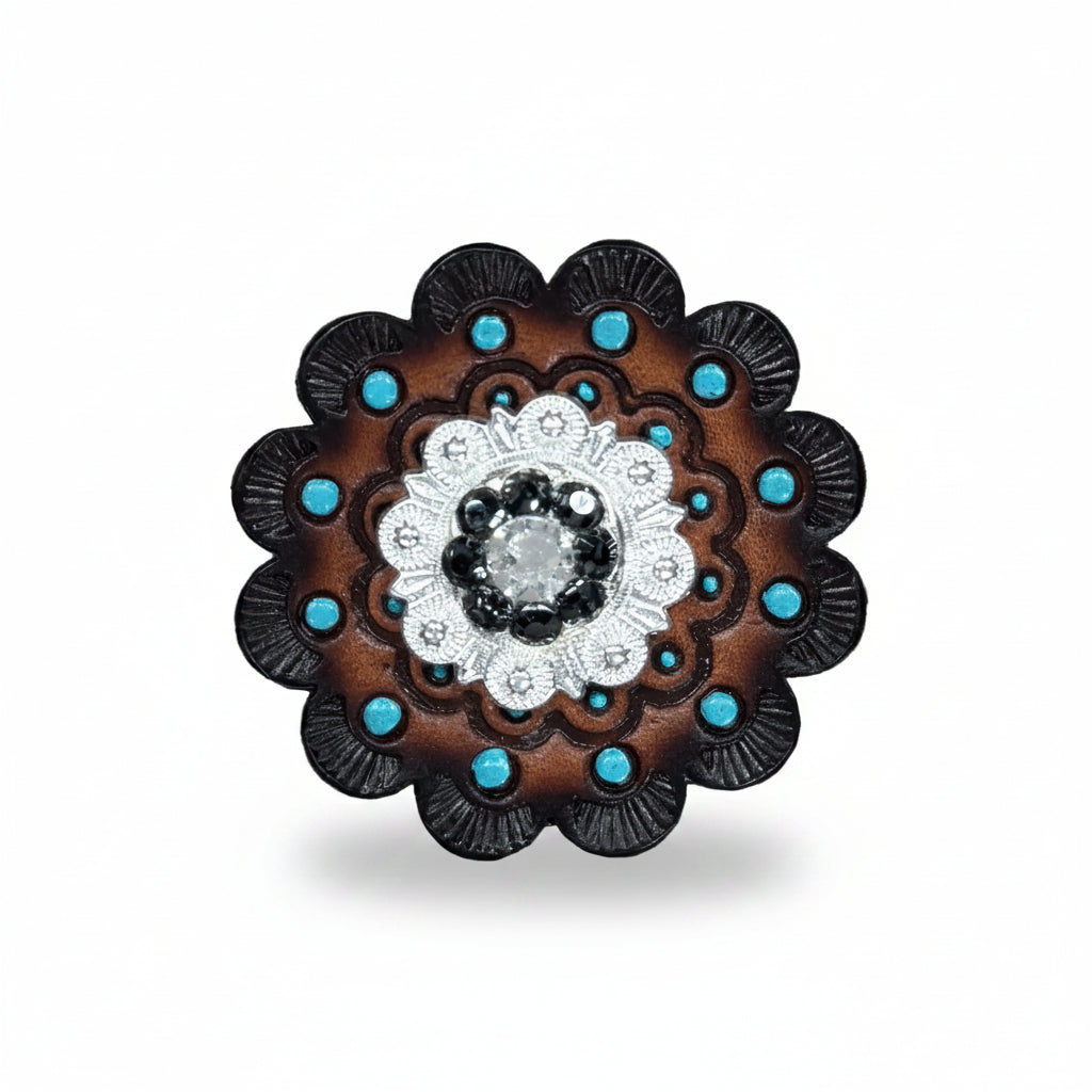 Bright Silver Jet - Clear Crystal Conchos | Sizes 1"- 3" | Buckles | Saddle Set | Leather Rosettes | Slide — view 10