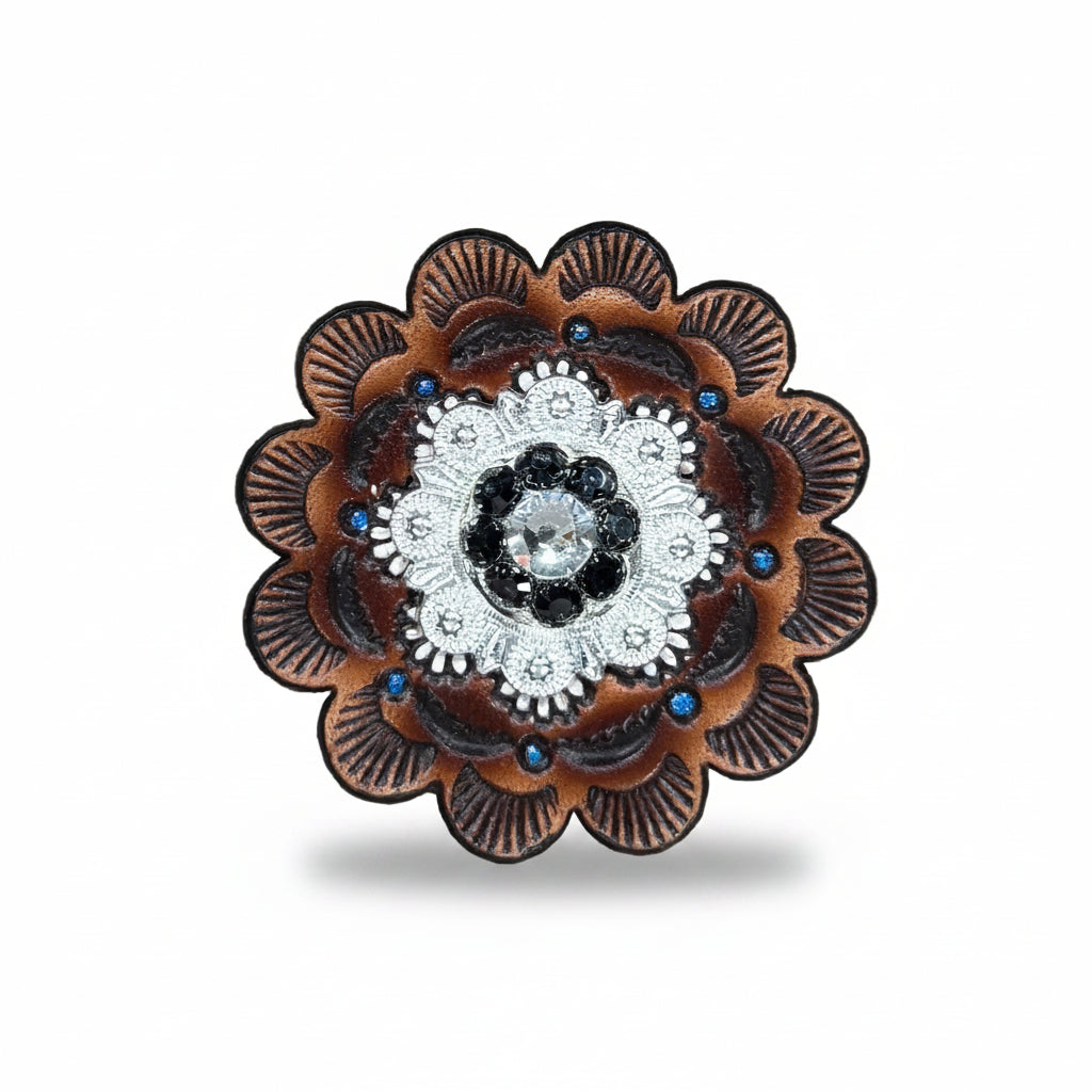 Bright Silver Jet - Clear Crystal Conchos | Sizes 1"- 3" | Buckles | Saddle Set | Leather Rosettes | Slide — view 9