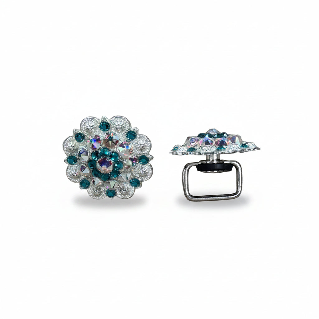 Bright Silver Teal - AB Crystal Conchos | Sizes 1"- 3" | Buckles | Saddle Set | Leather Rosettes | Slide — view 11