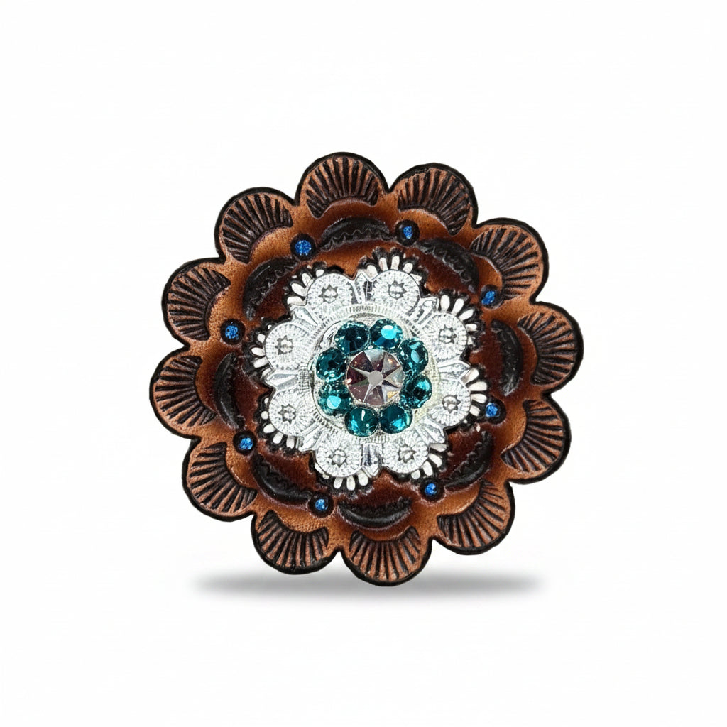 Bright Silver Teal - AB Crystal Conchos | Sizes 1"- 3" | Buckles | Saddle Set | Leather Rosettes | Slide — view 9